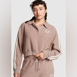 Victoria’s Secret Top Pink Cropped Polo Sweatshirt M New with Tags Fleece Women